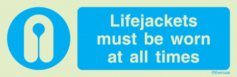 Lifejackets must be worn at all times sign with supplementary text | IMPA 33.5742 - S 35 43