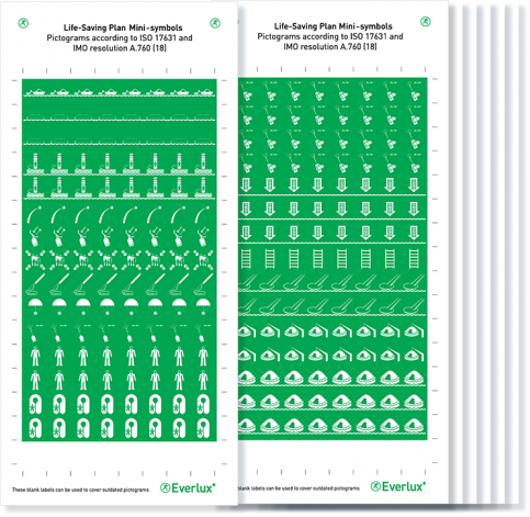 Life-saving symbols acc. to ISO 17631 and IMO Res. A.760 - 6 pages with a total of 768 symbols - S 70 02