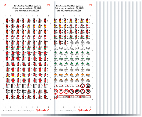 Fire control symbols acc. to ISO 17631 and IMO Res. A.952 - 18 pages with a total of 2034 symbols - S 70 03