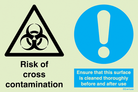 Risk of cross contamination, surface must be cleaned before and after use - warning and mandatoring action sign - SC 161